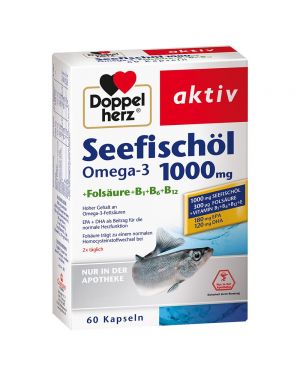 Doppelherz® aktiv Seefischöl Omega-3 1000 mg + Folsäure + B1 + B6 + B12 Kapseln